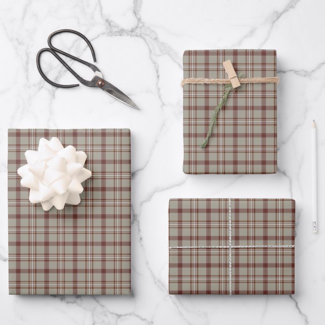 Beige Brown Plaid Classic Pattern Rustic Wrapping Paper Sheet (Front)