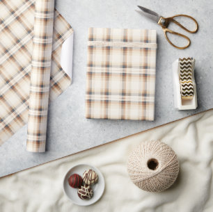 Beige & Brown Plaid Wrapping Paper