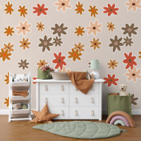 Beige Brown Red Peach Pink Flowers Art Pattern