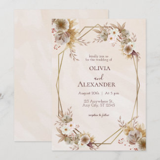 Beige Brown Rustic Floral Wedding Invitation