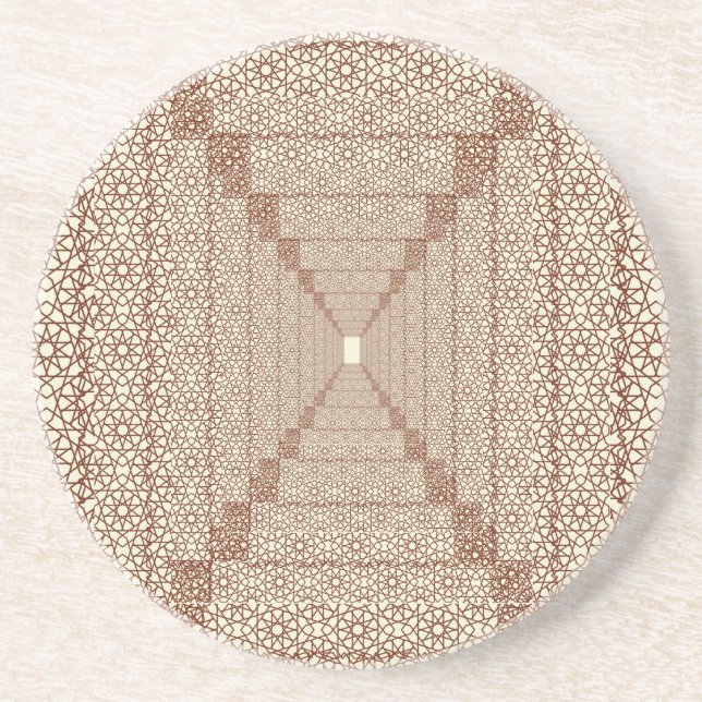 Beige Brown Rustic Islamic Geometric Single Border Coaster (Front)