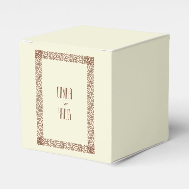 Beige Brown Rustic Islamic Geometric Single Border Favour Box (Front Side)