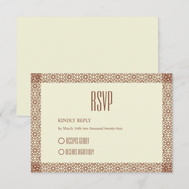 Beige Brown Rustic Islamic Geometric Single Border RSVP Card (Front/Back)
