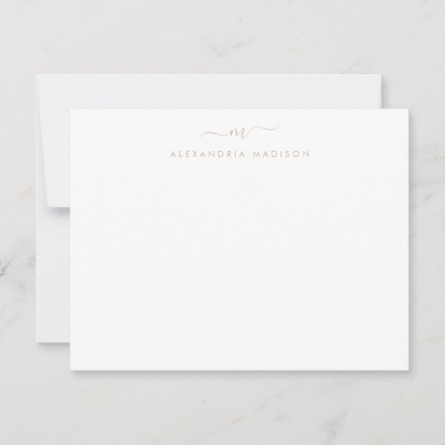 Beige Brown Script Monogram Chic Swash Stationery Card (Front)