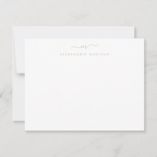 Beige Brown Script Monogram Chic Swash Stationery Card