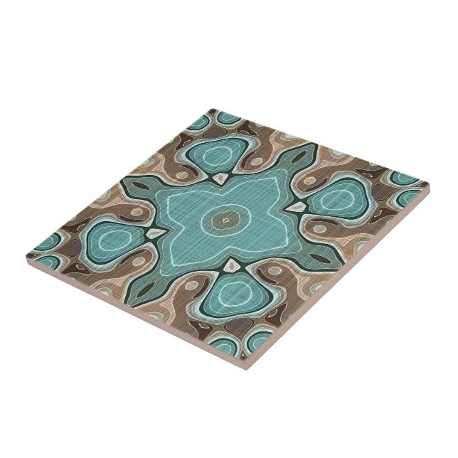 Beige Brown Seafoam Teal Green Ethnic Tribe Art Ceramic Tile (Side)