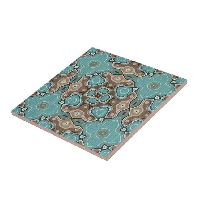 Beige Brown Seafoam Teal Green Ethnic Tribe Art Tile (Side)