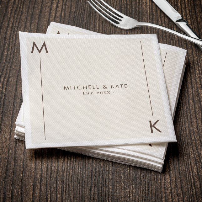 Beige Brown Simple Monogram Wedding Napkin (Creator Uploaded)