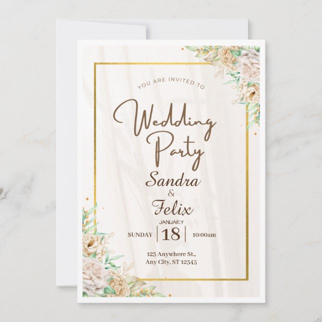 Beige Brown Simple Wedding Party Invitation  (Front)