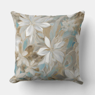 Beige Brown Teal Blue Floral Cushion