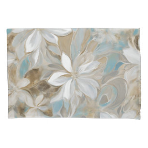 Beige Brown Teal Blue Floral Pillowcase