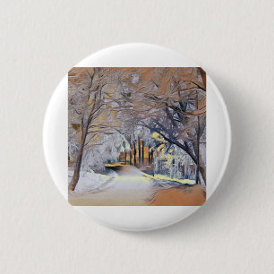 Beige Brown Yellow Winter Scenery Watercolor 6 Cm Round Badge
