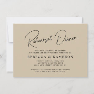 Beige Budget Script Rehearsal Dinner Invitation