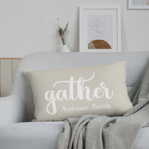 Beige Buffalo Check Autumn Fall Family Name Lumbar Cushion