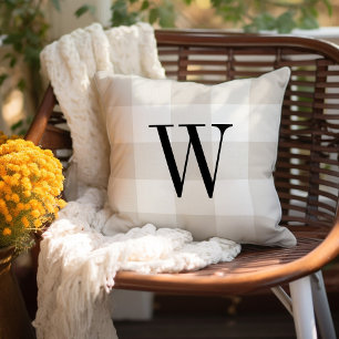 Beige Buffalo Check Monogram   Farmhouse Porch Cushion