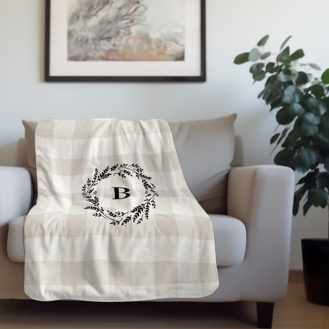 Beige Buffalo Check Monogram | Modern Farmhouse Sherpa Blanket (Creator Uploaded)