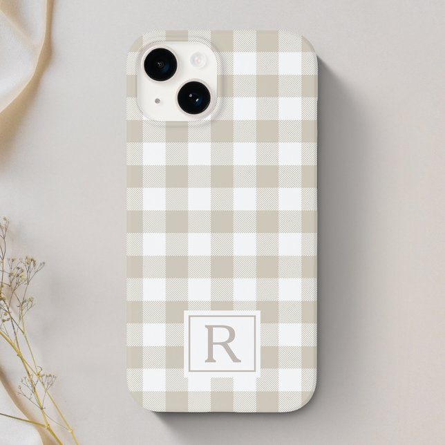 Beige Buffalo Check Personalised Monogram Case-Mate iPhone Case (Creator Uploaded)