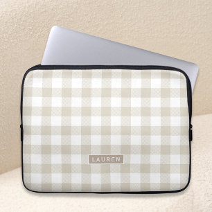 Beige Buffalo Plaid Personalised Laptop Sleeve