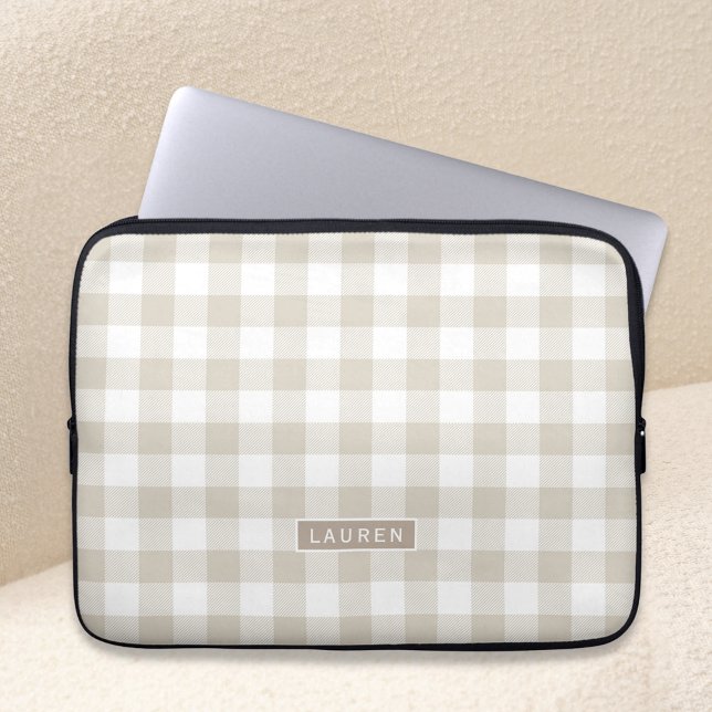 Beige Buffalo Plaid Personalised Laptop Sleeve (Creator Uploaded)