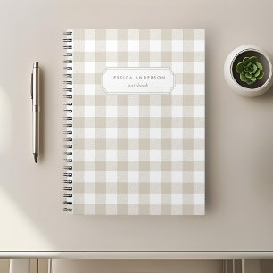 Beige Buffalo Plaid Personalised Notebook