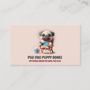 Beige Burgundy Colour 3D Pug Pet Sitter Dog Hotel Business Card