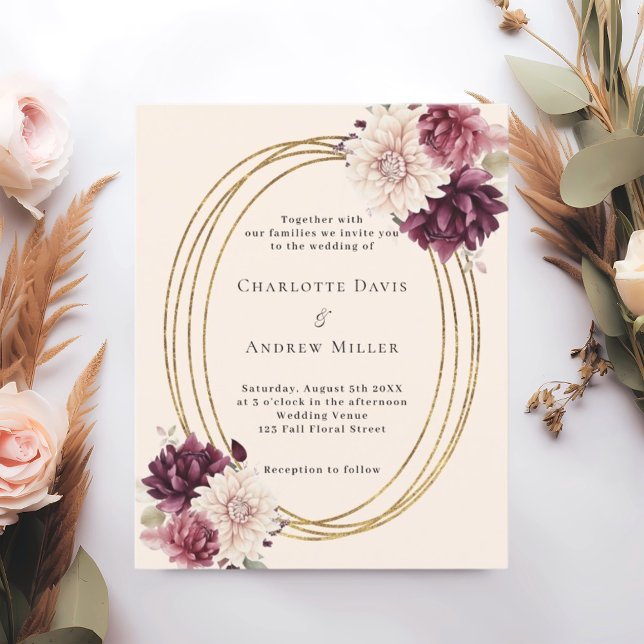 Beige burgundy ivory florals wedding invitation (Creator Uploaded)