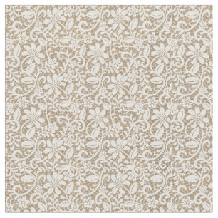 Beige Burlap & Lace Flower Fabric