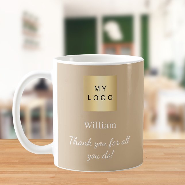 Beige business logo employee thank you coffee mug (Creator Uploaded)