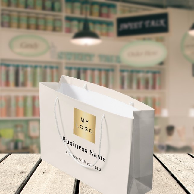 Beige business logo name text large gift bag (Creator Uploaded)