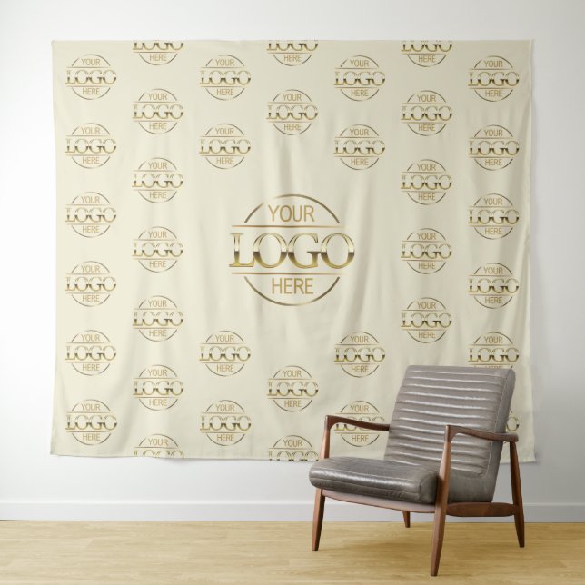Beige Business Logo Step & Repeat Backdrop Banner Tapestry (In Situ (Horizontal))