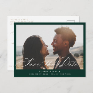 Beige Calligraphy Photo Save the Date Announcement