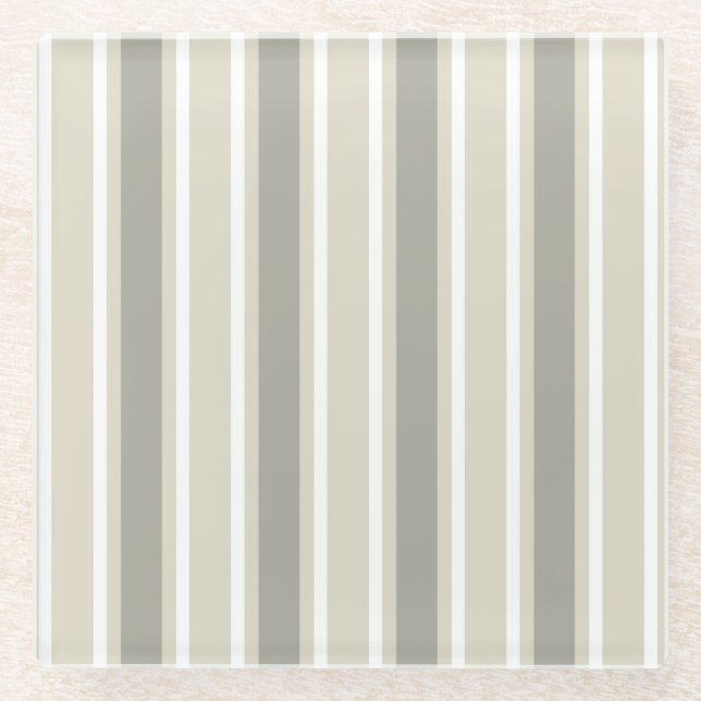 Beige candy stripes glass coaster (Front)