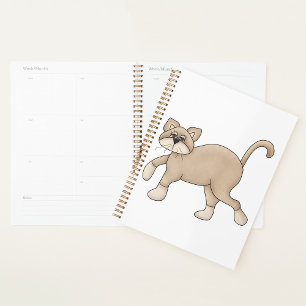 Beige Cat Drawing with Green Eyes Planner