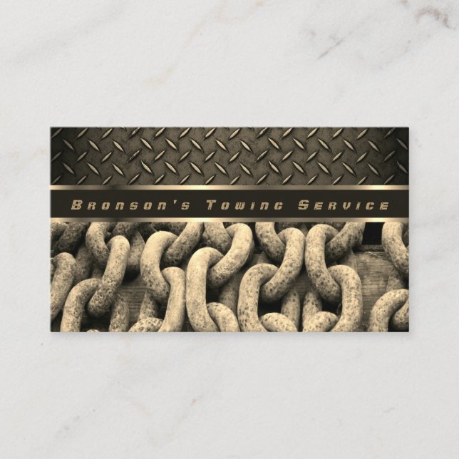 Beige Chain Professional Auto Towing Service Business Card (Front)