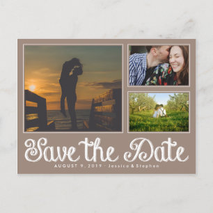 Beige Chalk Save The Date Collage Postcard