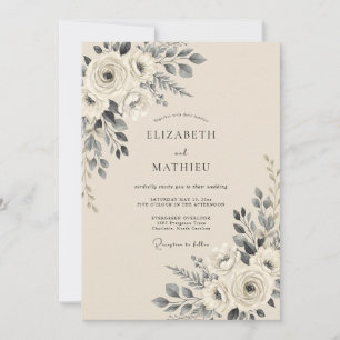 Beige Charcoal Sophisticated Autumn Wedding Invitation
