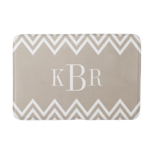 Beige Chevron Custom Monogram Bath Mat