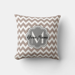 Beige Chevron, Grey Monogram, Personalised Name Cushion