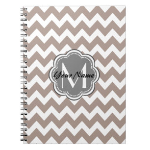 Beige Chevron, Grey Monogram, Personalised Name Notebook