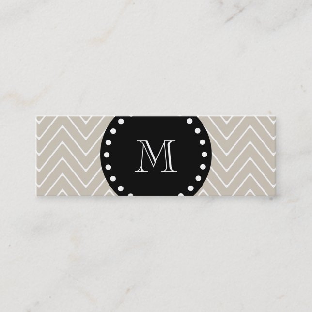Beige Chevron Pattern | Black Monogram Mini Business Card (Front)