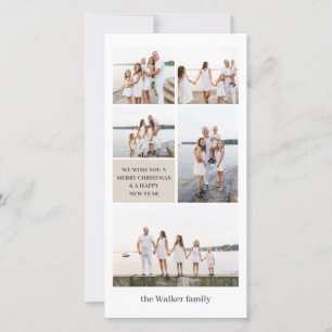 Beige Chic Modern Neutral 5 Photo Elegant Tall Holiday Card