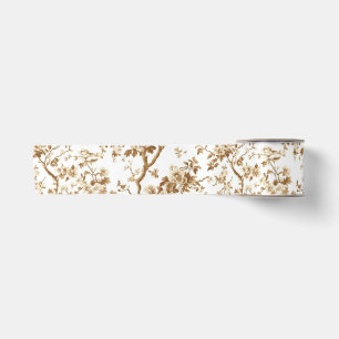 Beige Chinoiserie Blossom Branches Satin Ribbon