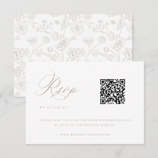 Beige Chinoiserie Wedding QR Code Invitation (Front/Back)