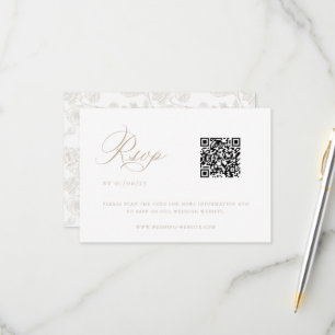 Beige Chinoiserie Wedding QR Code RSVP Card