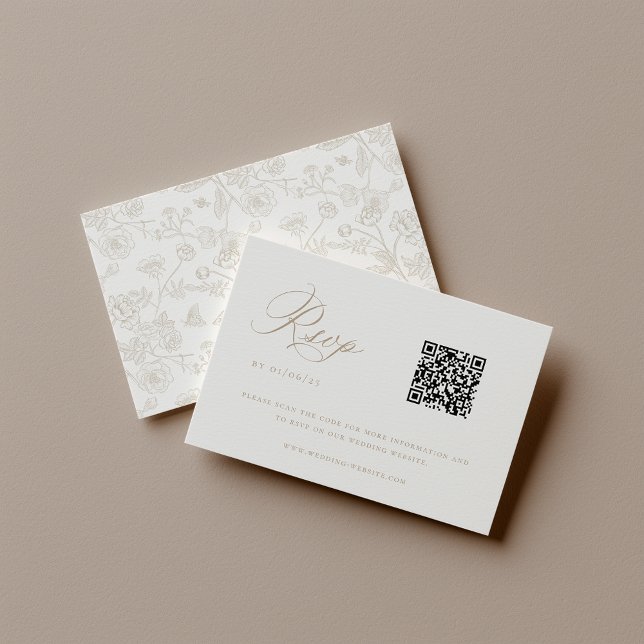Beige Chinoiserie Wedding QR Code RSVP Card (Creator Uploaded)