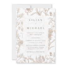 Beige Chinoiserie Wildflower Wedding Invitation