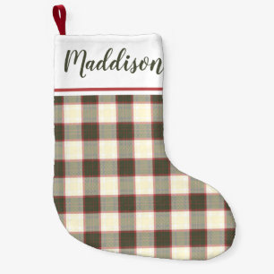 Beige Christmas plaid pattern personalised name  Small Christmas Stocking