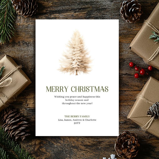 Beige Christmas Tree Soft Script Xmas Greeting  Holiday Card (Beige Christmas Ornament Soft Script Xmas Greeting)
