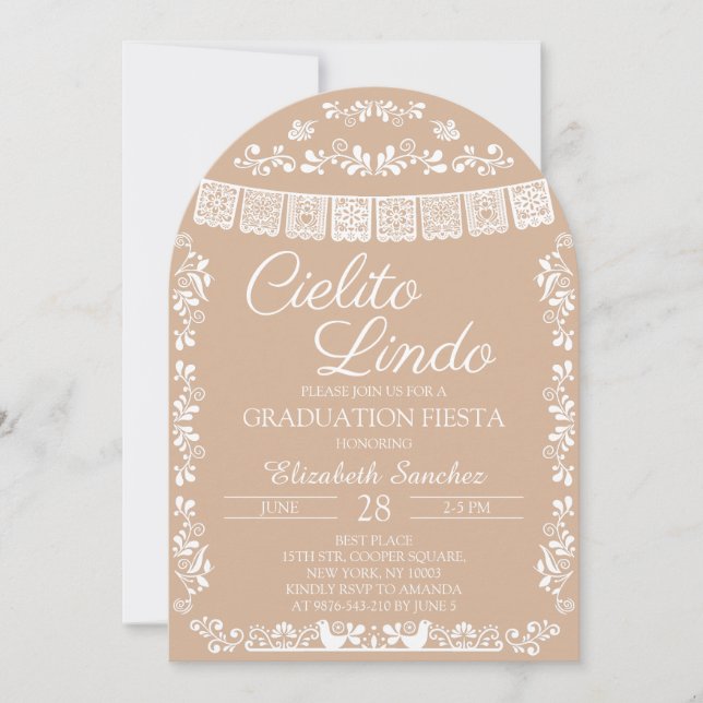 Beige Cielito Lindo Graduation Fiesta Arch Invitation (Front)