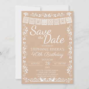 Beige Cielito Lindo Save the Date 40th Birthday Invitation